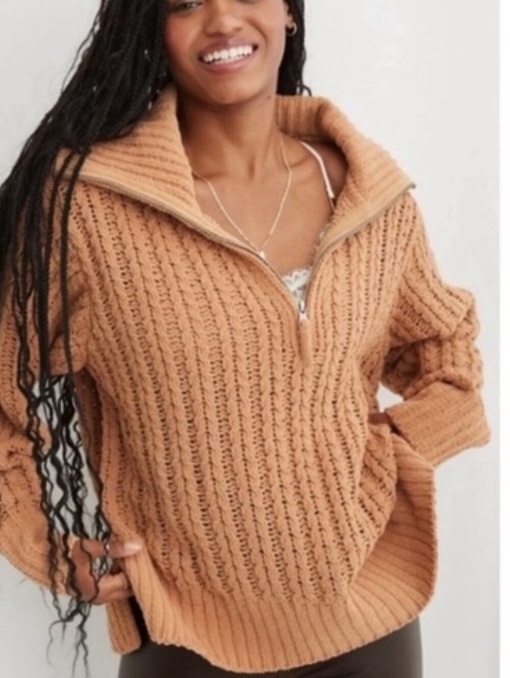 Aerie Cable Car Chenille Quarter Zip Sweater
